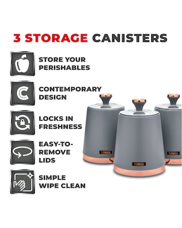 Tower Cavaletto Set of 3 Canisters Grey