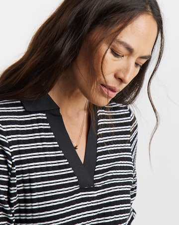 Stripe Ribbed Collared Top