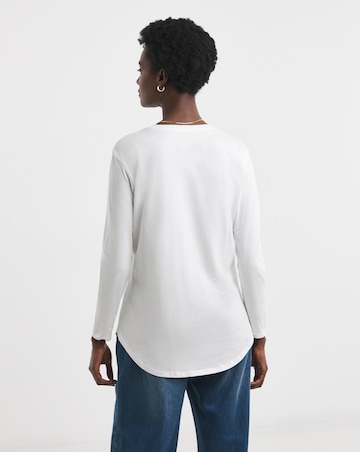 White Longline Curved Hem Top