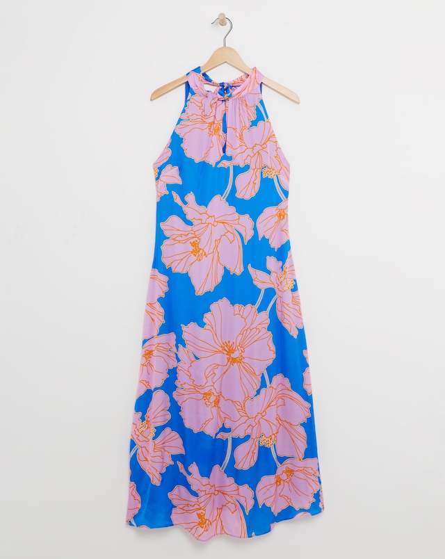 Ro&Zo Oriental Floral Satin Twist Halter Neck