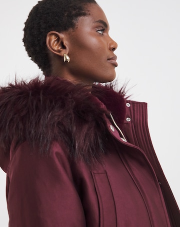 Burgundy Faux Fur Lined Parka Coat
