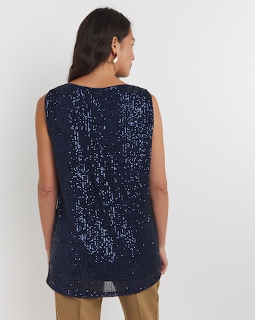 Navy Sequin Longline Tank Top