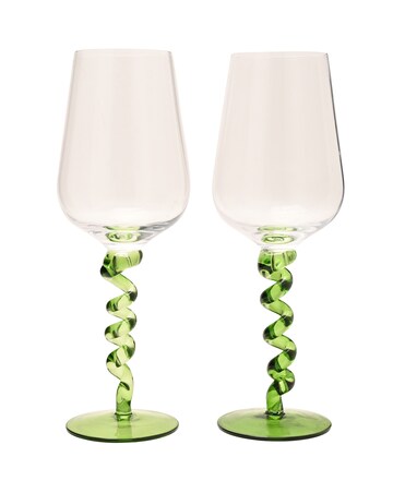 Raspberry Blossom Pair Of Wine Glasses With Wiggle Stems In A Giftbox