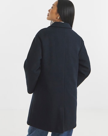Navy High Collar Button Front Lined Coat