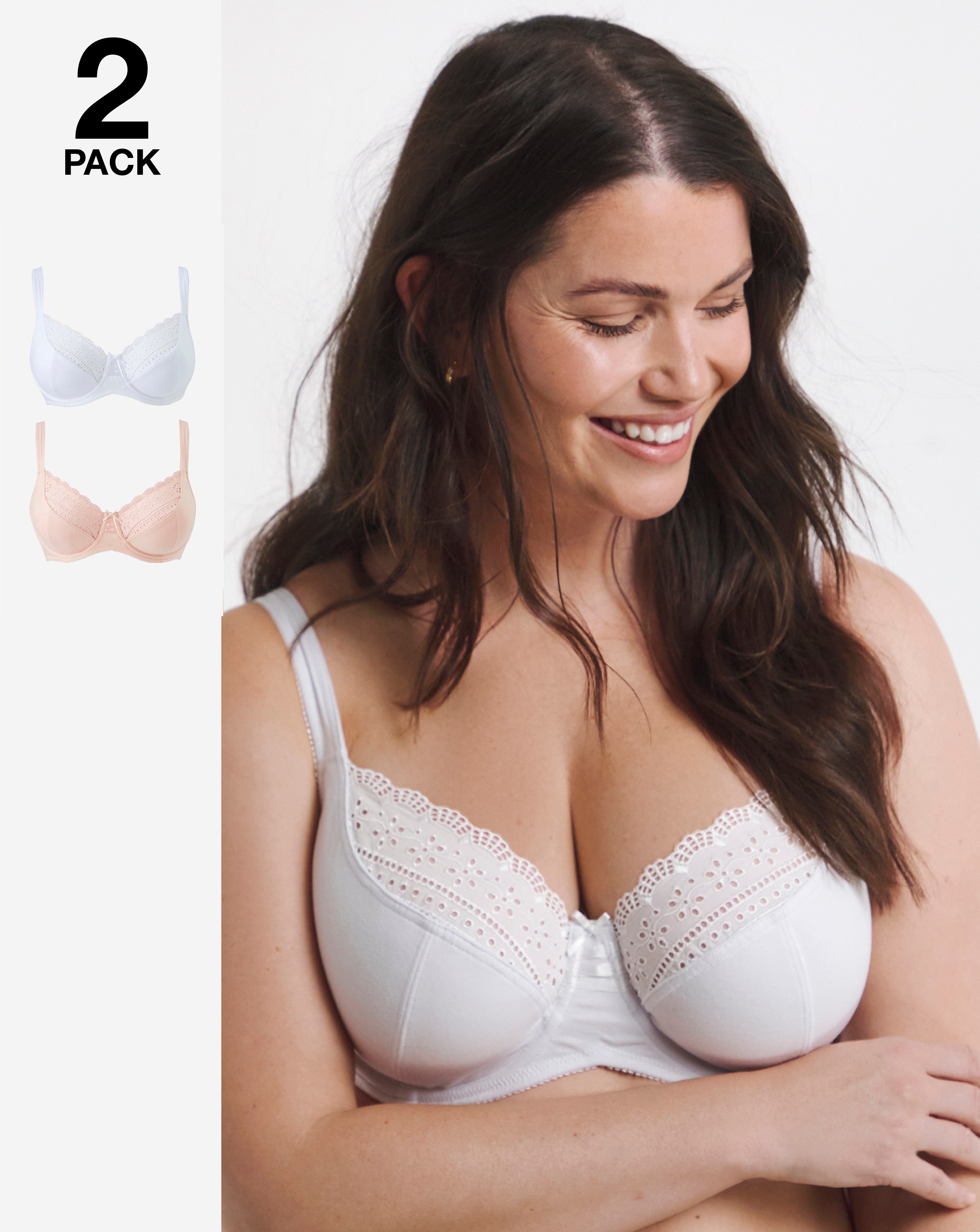 Pretty Secrets (2 Pack) Jane Broderie Wired Full Cup Bras (C-L) Blush/White