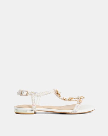Dune Nature Embellished Flat Sandals - Wide Fit (E)