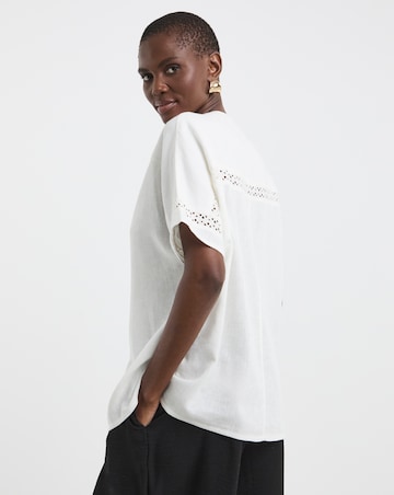 Crochet Trim Linen Mix Tunic Top