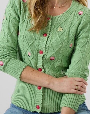 Joe Browns Penny Embroidered Floral Cable Knit Cardigan