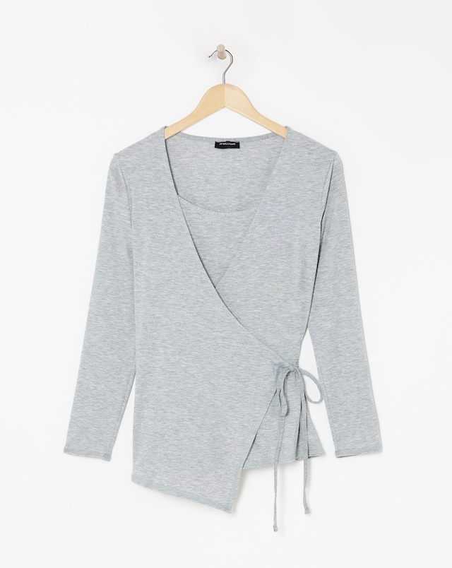 Grey 2 in 1 Long Sleeve Wrap Top