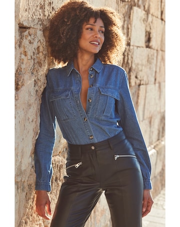 Sosandar Mid Blue Denim Utility Shirt