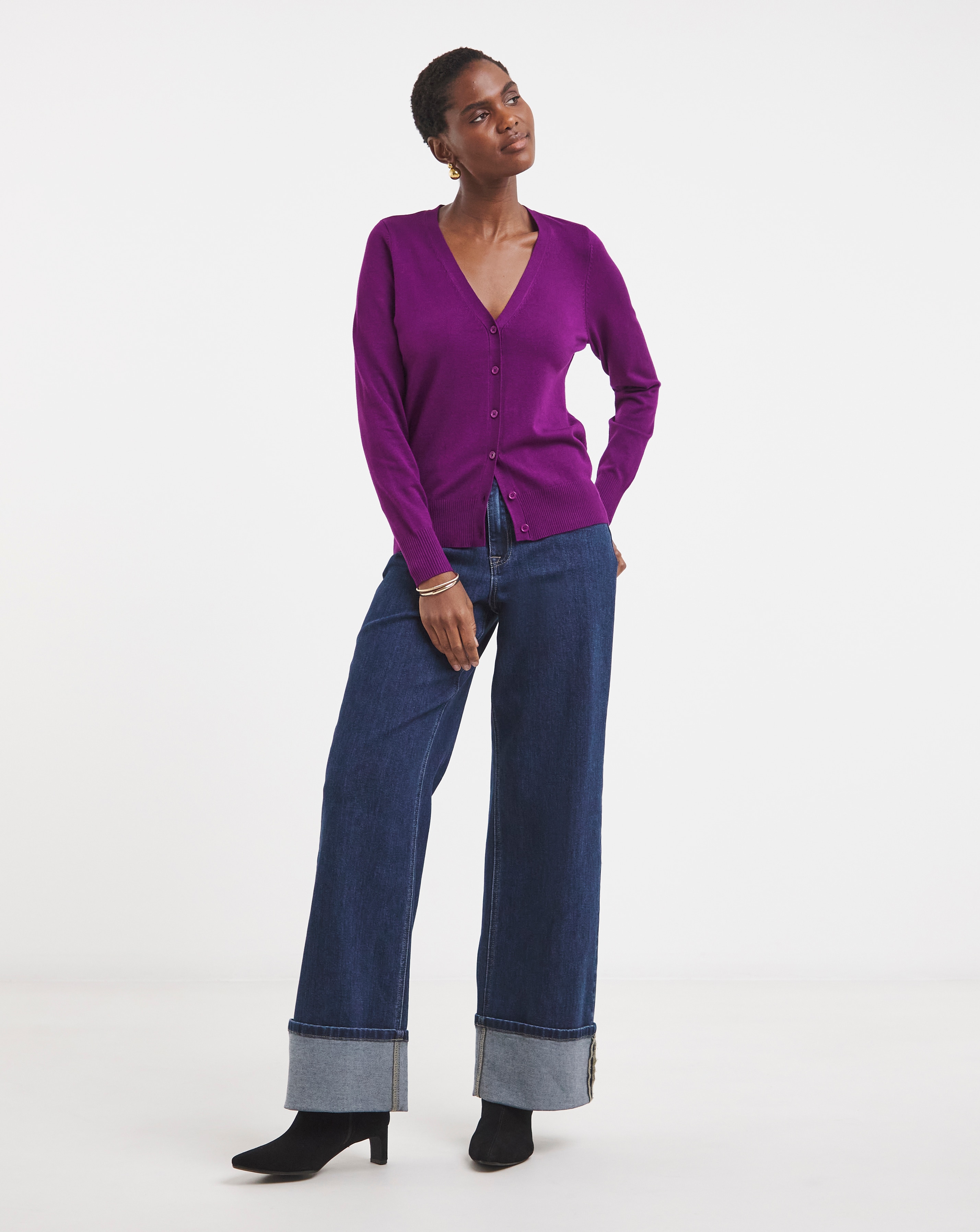 Eversoft Purple V Neck Cardigan | JD Williams