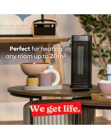 Russell Hobbs Black 2kw Digital Oscillating Ceramic Heater with silver Trim