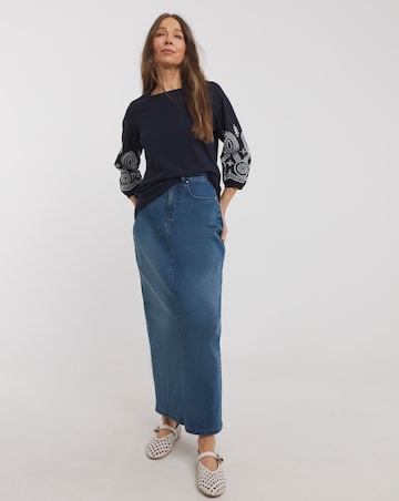 Pure Cotton Broderie 3/4 Length Sleeve Crew Neck Top