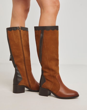 Joe Browns Brown Suede Knee High Boot -Wide Fit (E) & Super Curvy Calf
