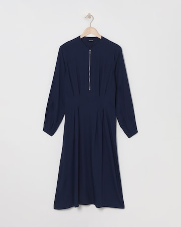 Midi Shirt Dress With Quarter Front Zip
