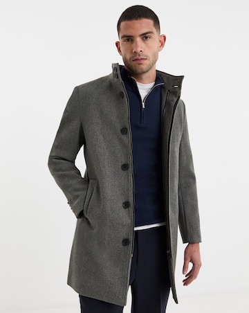 Grey Faux Wool Funnel Coat