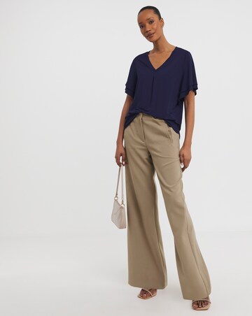 Navy Double Angel Sleeve V Neck T-shirt