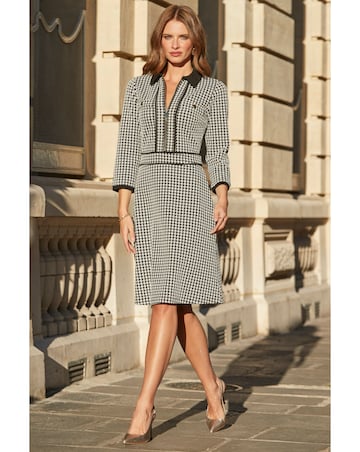 Sosandar Contrast Tipped Dogtooth Dress