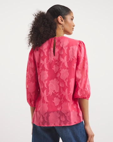 Rose Three Quarter Sleeve Jacquard Top