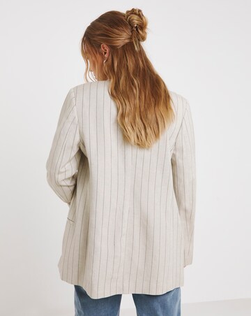Simply Be Neutral Linen Blend Pinstripe Co-ord Blazer