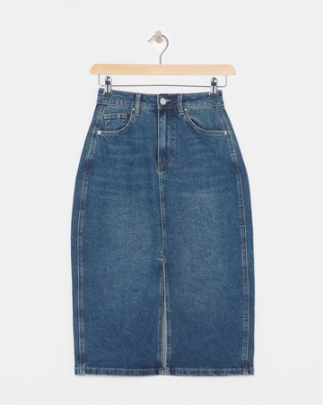Mid Blue Split Front Denim Midi Skirt
