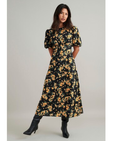 Nobody's Child Benita Midi Dress Yellow and Black Ditsy Floral