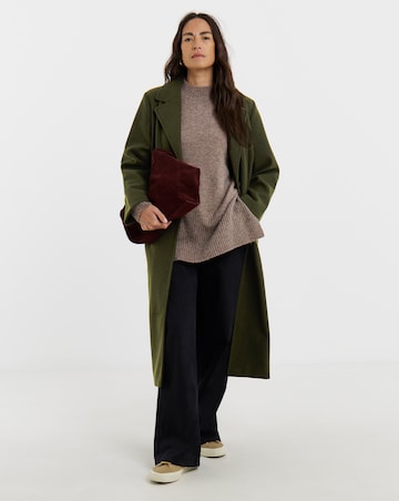 Khaki Single Breasted Longline Lined Coat