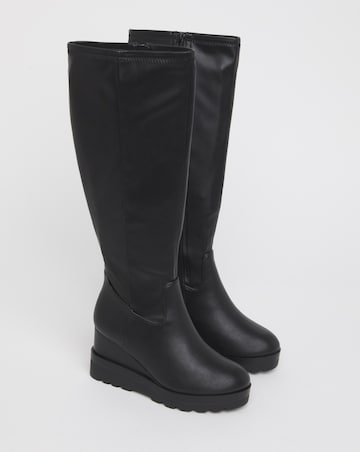 Izzy Stretch Wedge Knee Boots - Extra Wide Fit (EEE) Super Curvy/Curvy Plus Calf