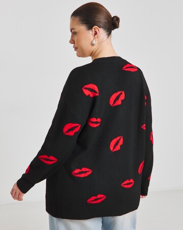 Simply Be Black Lips Jacquard Boyfriend Cardigan