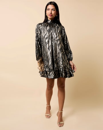 Little Mistress Black and Gold Foil Print Mini Dress