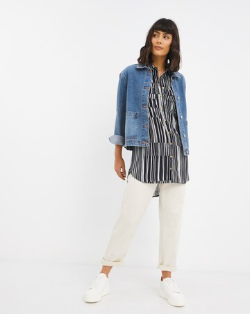 Abstract Mono Stripe Sleeveless Dipped Back Viscose Shirt