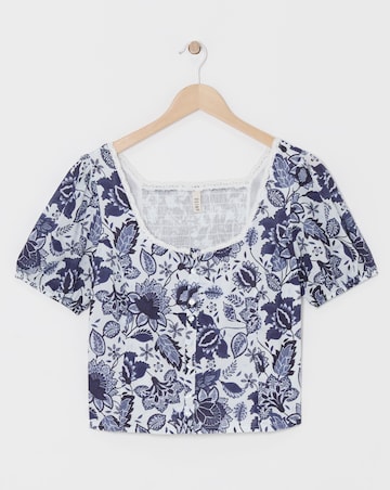 Anise Navy Print Button Front Co-Ord Top