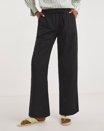 Black Linen Mix Straight Leg Trousers