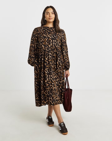 Simply Be Leopard Print Spun Viscose Midi Dress With Pockets