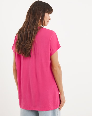 V Neck Grown on Sleeve Trim Insert Longline Top