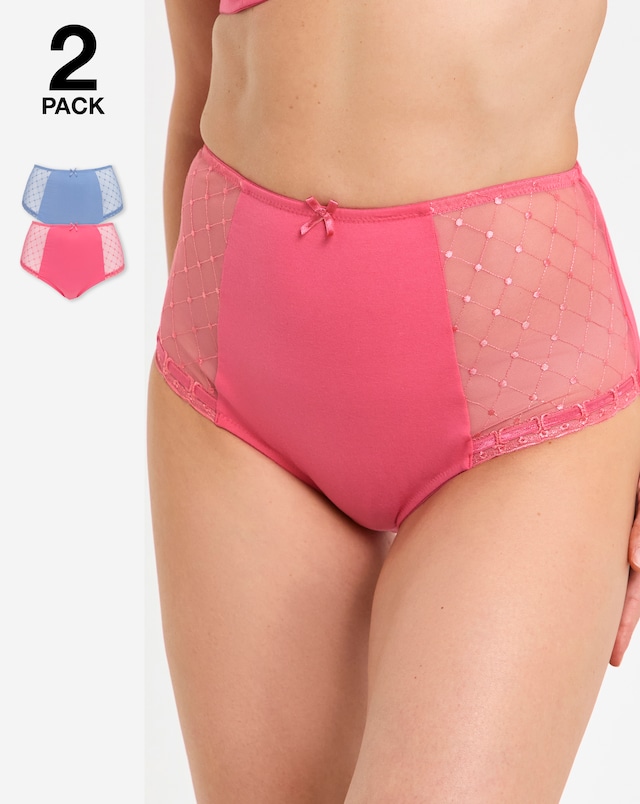 Pretty Secrets (2 Pack) Rachel Embroidery Deep Brief Knickers Pink/Blue