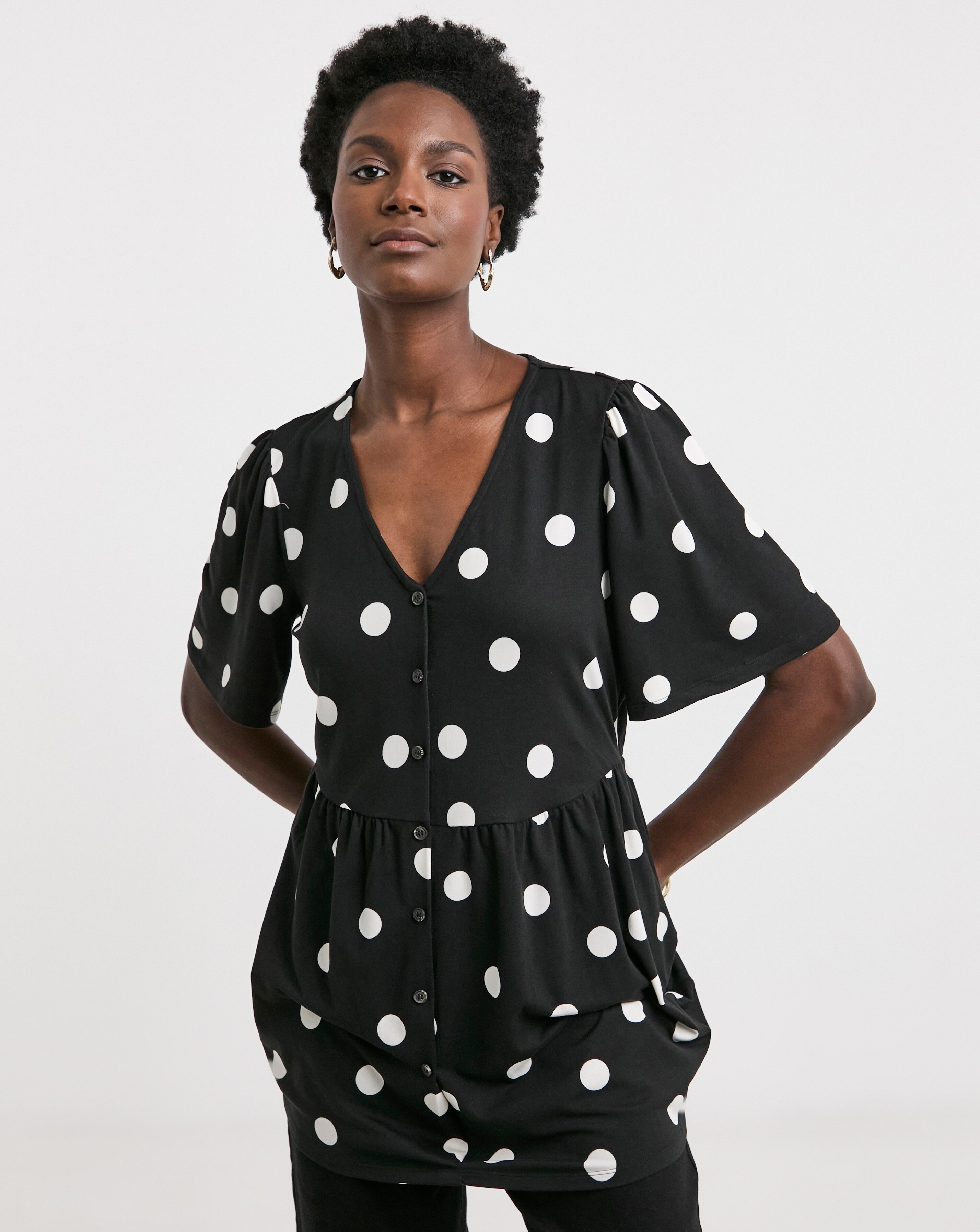 Sleeve Button Angel Sleeve Button Front Longline Top | JD Williams
