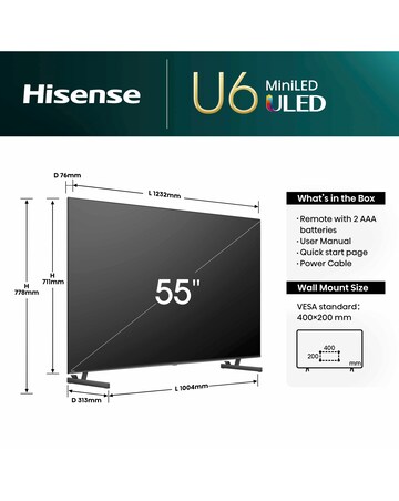 Hisense 55in 55U6NQTUK Smart 4K UHD HDR Mini-LED TV with Amazon Alexa