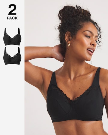 Pretty Secrets (2 Pack) Full Cup Non Wired Bras (B-G) Black/Black