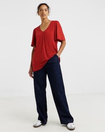 Red V-Neck Angel Sleeve Top