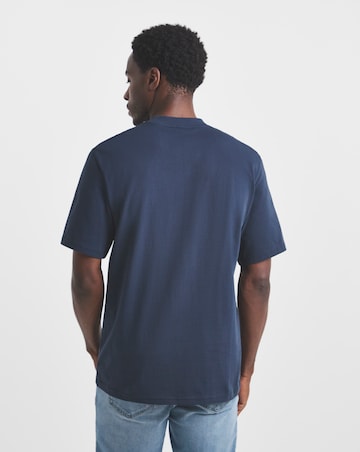Union Embroid T-Shirt Long Length-Navy