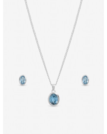 Inicio Sterling Silver Plated Blue Topaz Oval Bezel Set - Gift Box