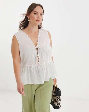 Simply Be White Tie Front Cami With Scallop Edge