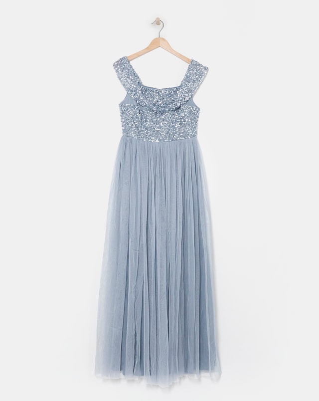 maya delicate sequin tiered midi dress Maya Black Embellished Blouson Sleeve Maxi Dress Maya Deluxe