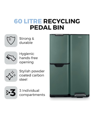 Tower 60L Recycling Bin with 3 Individual Compartments