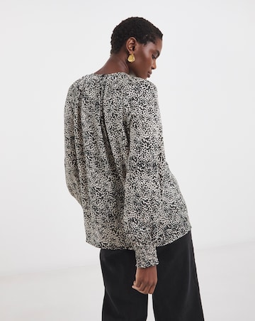 Bow Front Satin Raglan Sleeve Blouse