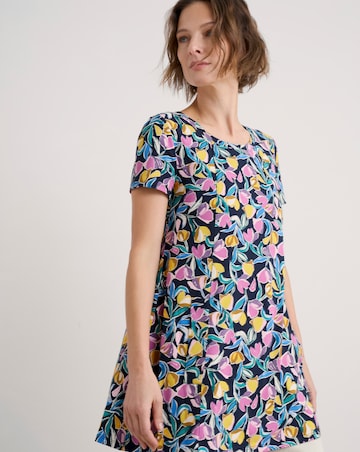 Seasalt Cornwall Screenprint Tunic Collaged Tulips Maritime