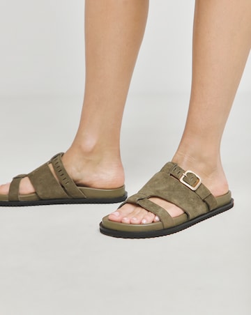 Anthology Cicero Suede Lasercut Detail Footbed Sandals - Wide Fit (E)