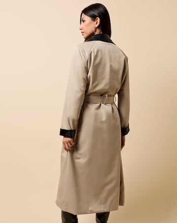 Little Mistress Camel Pu Contrast Trim Trench Coat