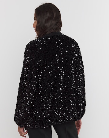 Black Sequin Bomber Jacket